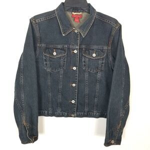Sundance Women Denim Jeans Jacket Size L Button Down Navy Blue